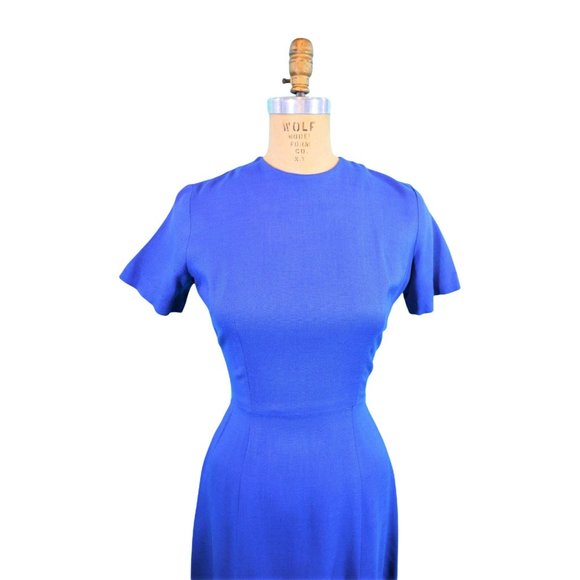 Vintage 1960s Solid Day Dress Cobalt Blue Alison Ayres | W 24" - Picture 3 of 10